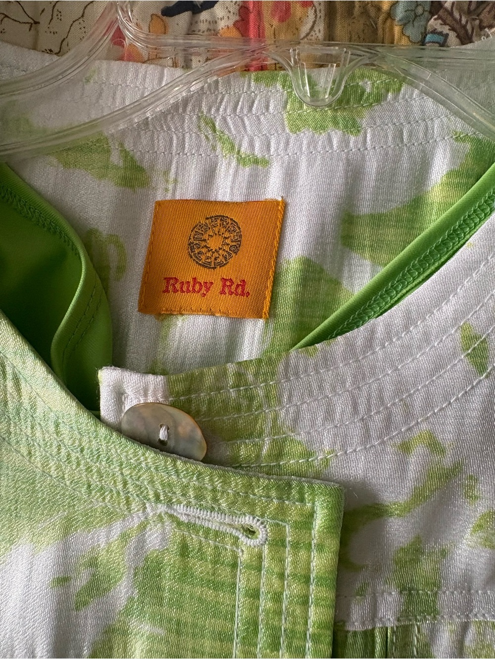 Ruby Rd. Green and White Floral Button-Front Top - Picture 2 of 5